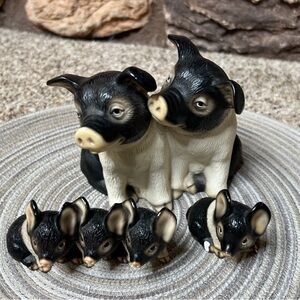VTG Global Art Pig Family Figurines 3PC Set Hand Painted Porcelain 1983 Japan